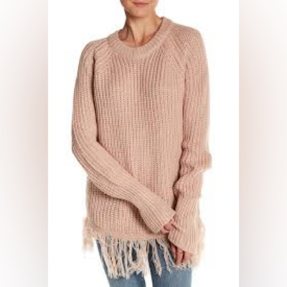 Cotton Emporium Blush Crew Neck Fringe Sweater. NWT, Large